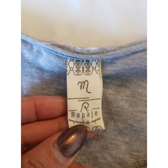 Ropaje Womens Tank Top Sz Medium Heather Gray Rolled Neckline Cropped Minimalist - Picture 10 of 13